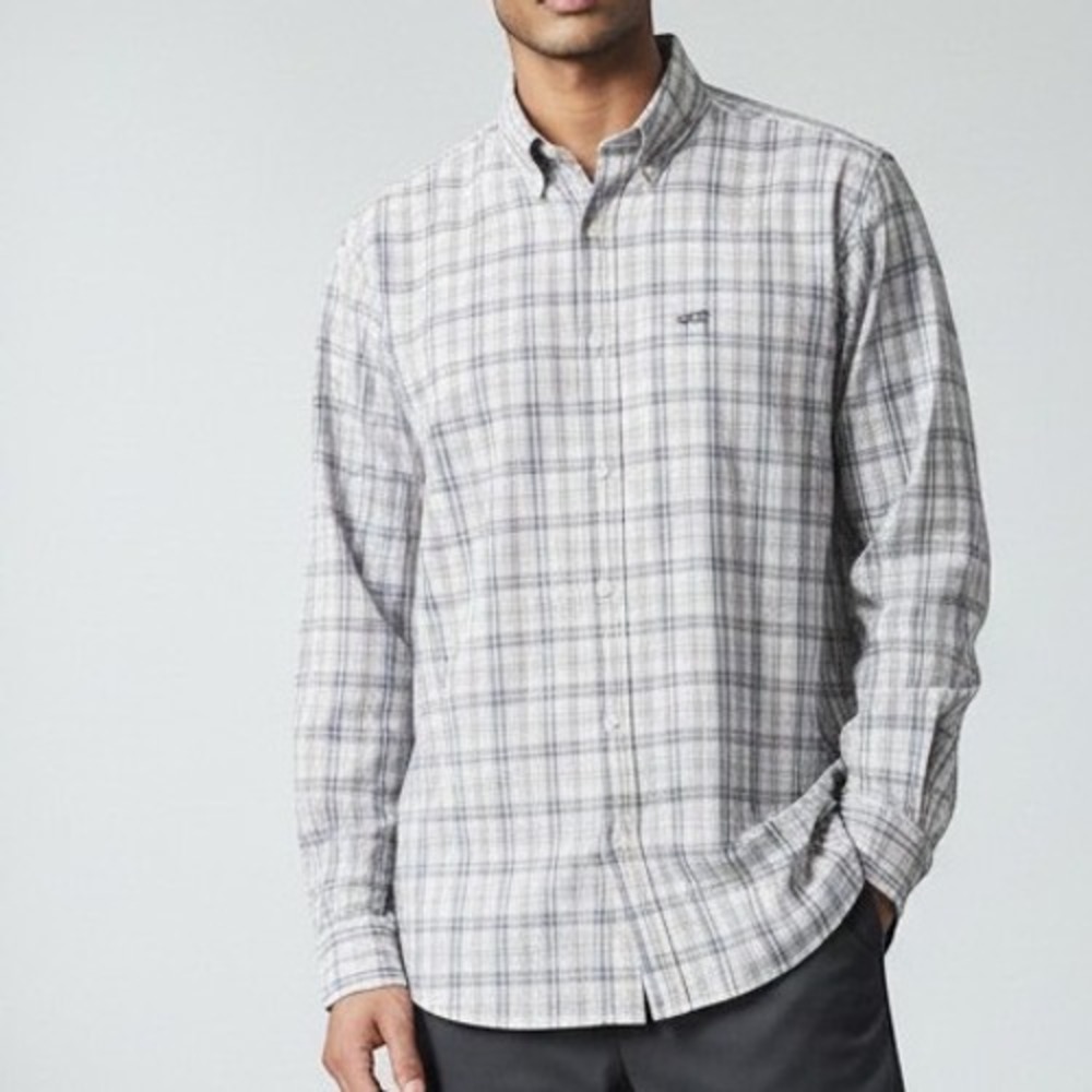 Nordstrom Button Down Shirt Men 17 33 Purple Plaid Smartcare Wrinkle Free Cotton